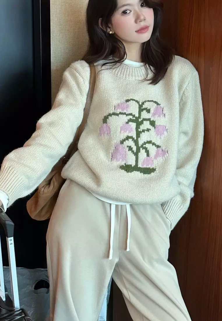 Temperament new flower pattern knitted sweater top K112603BE