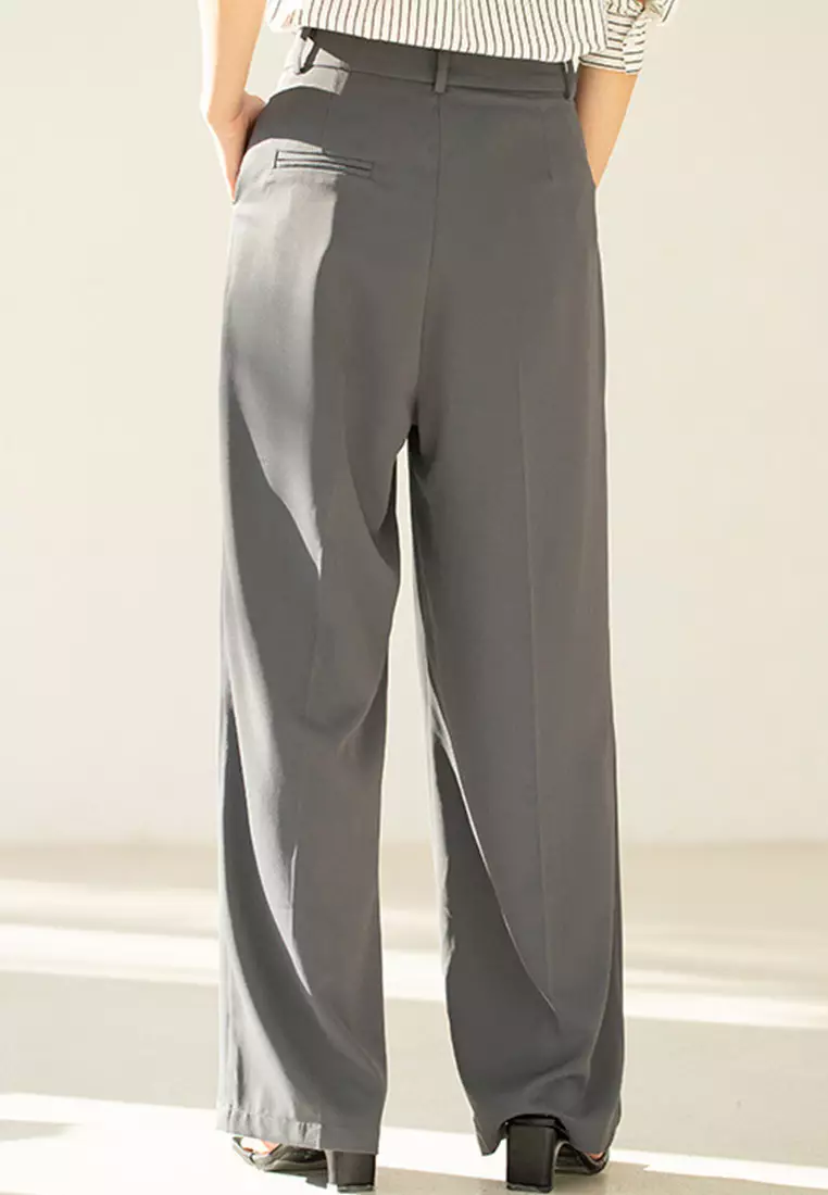 Korean Style Casual High Waist Suit Wide Leg Trousers Pant A22021617GY-L