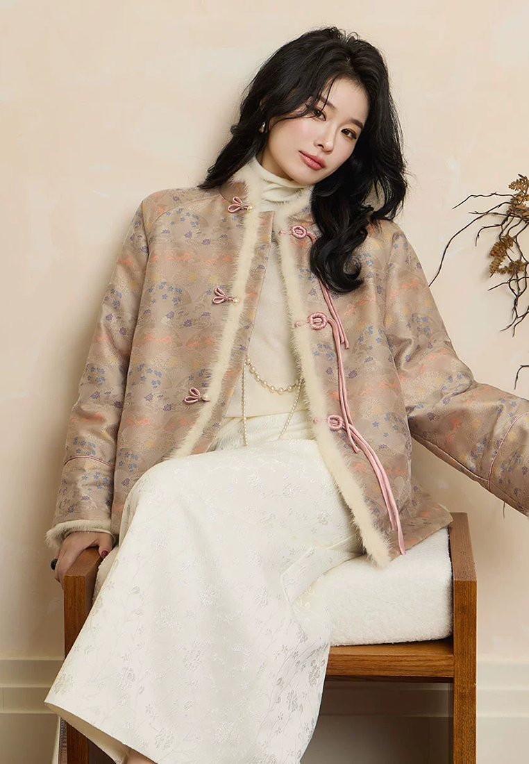 Autumn and Winter Chinese Style Mink Fur Button Cardigan Songjin Cotton Jacket CA25010708MT