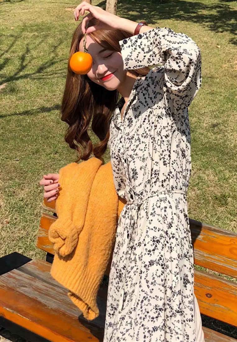 Vintage elegant lace up loose dress CA24092742BE