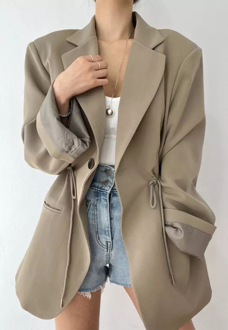 French retro drawstring waist jacket CA24092718BK