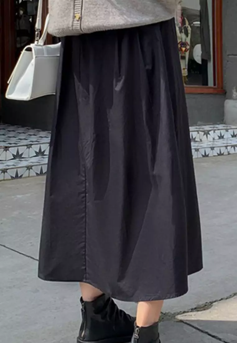 Cotton Loose High-Waisted Crotch Skirt A21090611BK-S