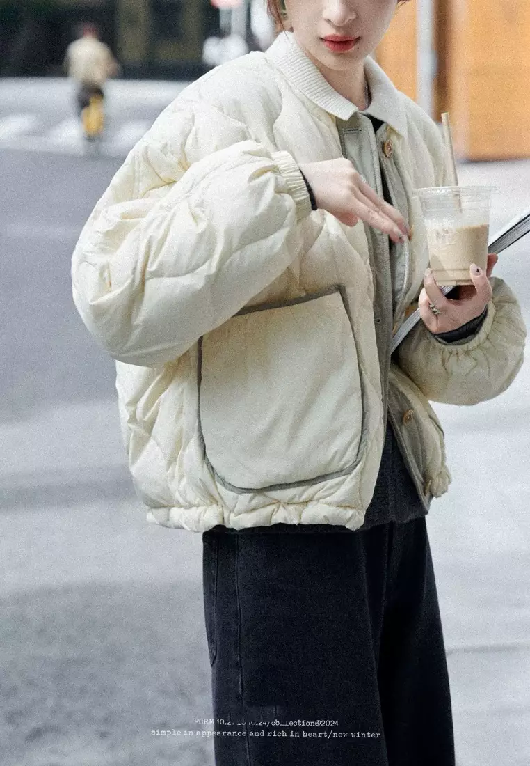 Temperament new white duck down detachable fur collar short down jacket K112506GR