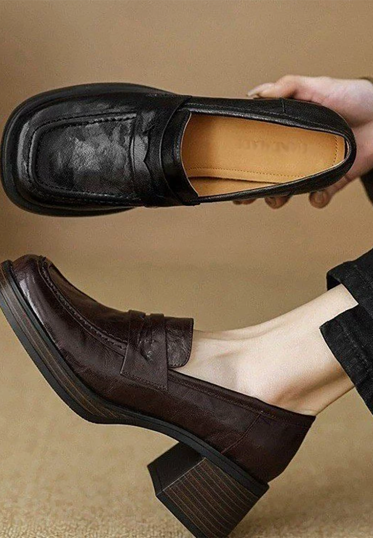 2025 Early Spring New Thick-soled High-heeled Leather Shoes CA25021330BK
