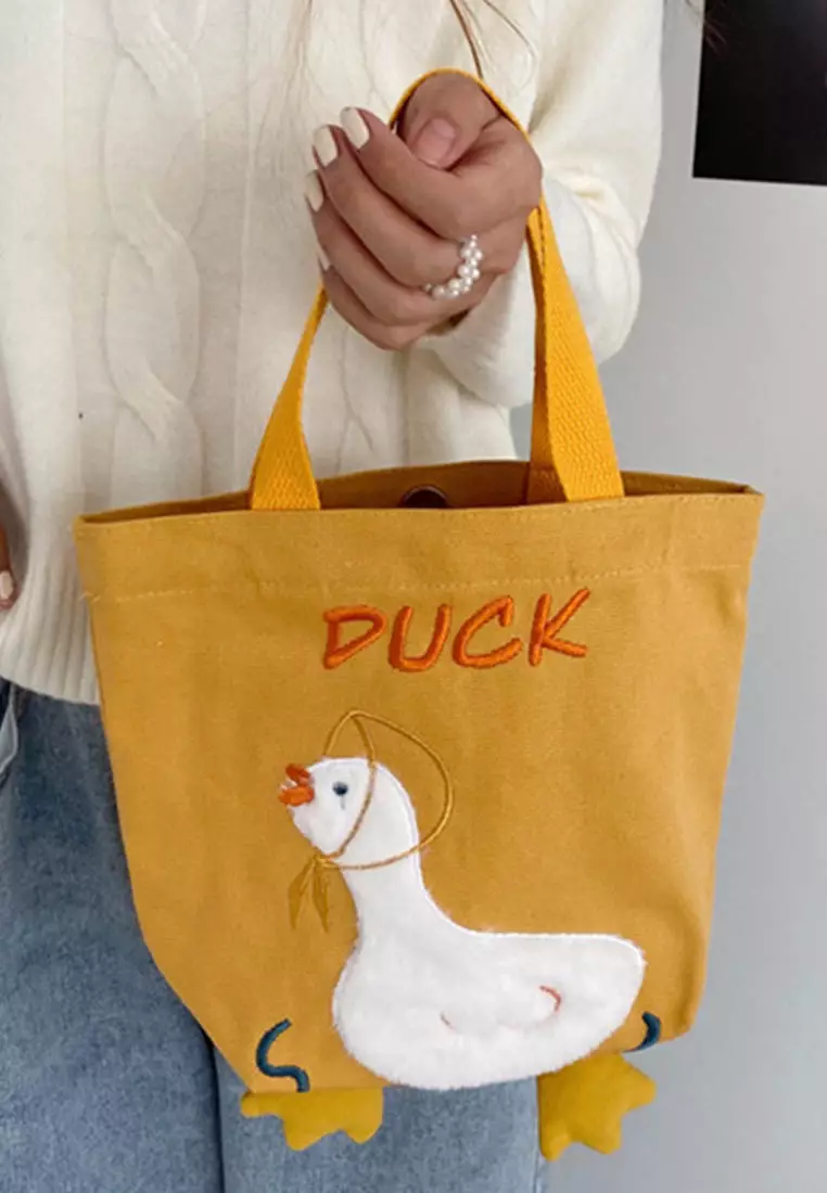 Embroidered Duckling Canvas Handbag A092504YE-sunnydaysweety