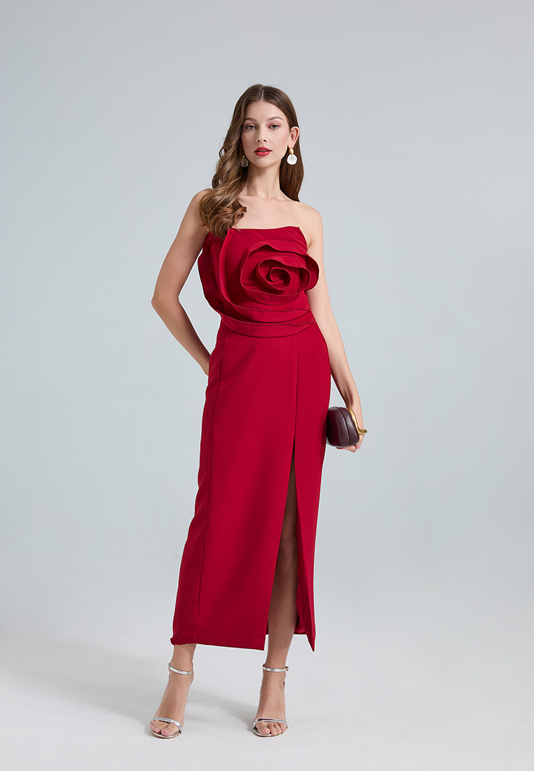 French 3D rose tube top with side slits for dinner party dress CA25021320RD