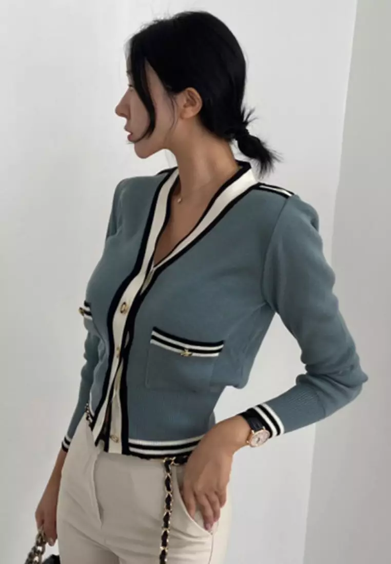 Vintage patchwork knitted cardigan sweater CA24092747BL