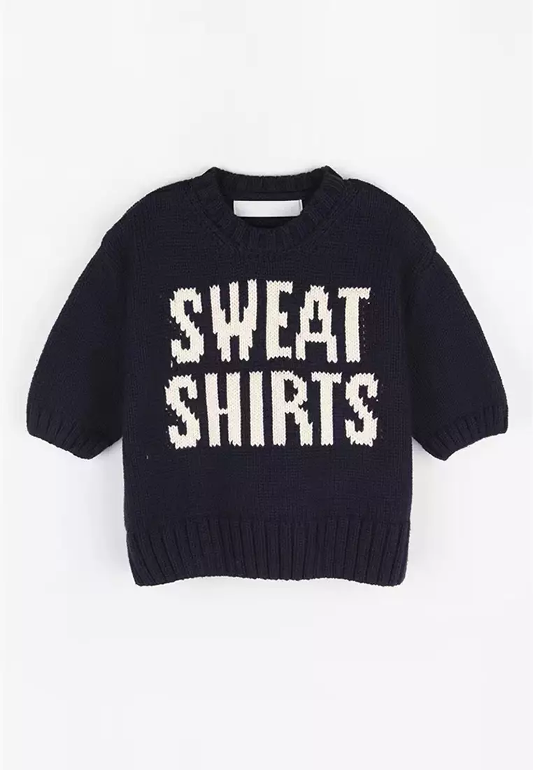 Korean high waisted short sleeved letter knit sweater CA24092712BE