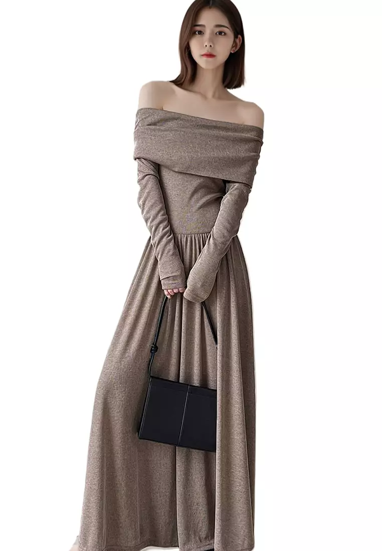 French style new off shoulder style waist cinching dress CA24092362BE