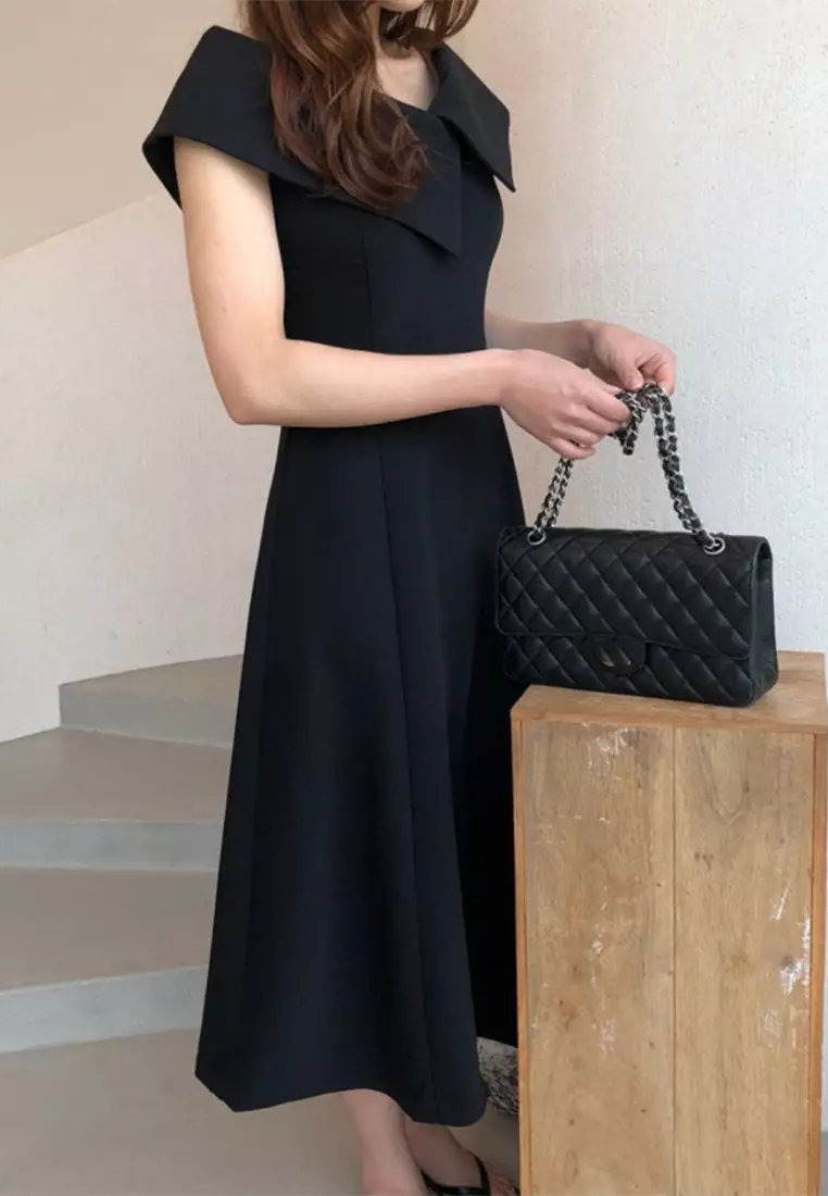 Temperament Collar Waist Sleeveless Dress CA24092733BK