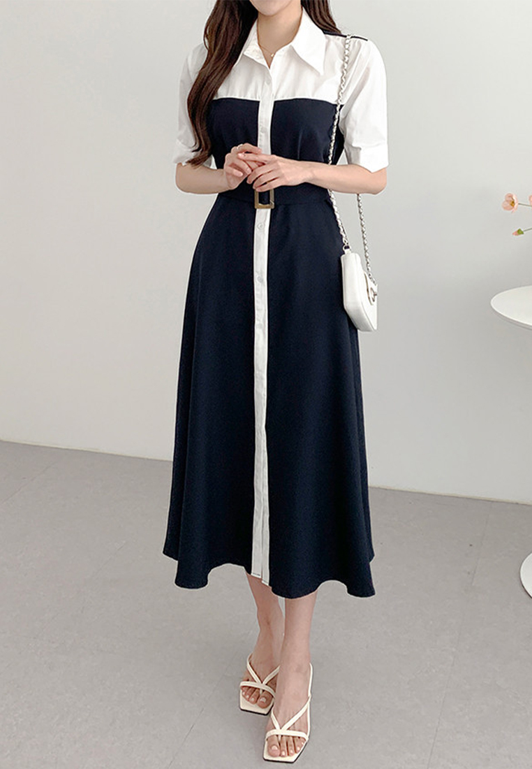Temperament Splicing Waist Strap Dress CA25032746GR