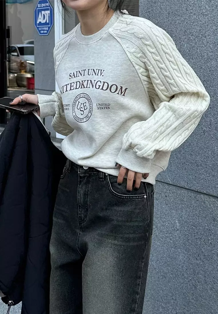 Korean style fashionable spliced knitted printed top CA24092515DGGY