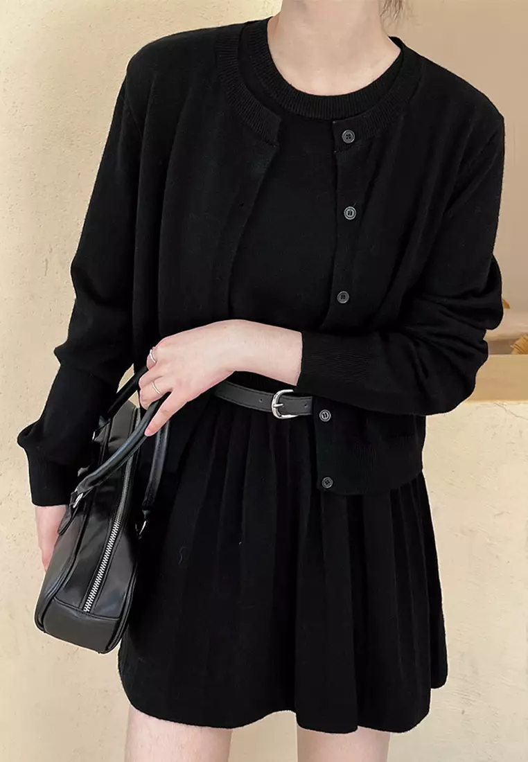 Korean knitted dress cardigan jacket set CA24092345BK