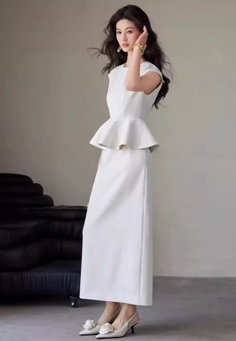 French Hepburn style waist cinched shirt half skirt two-piece set CA24092330W