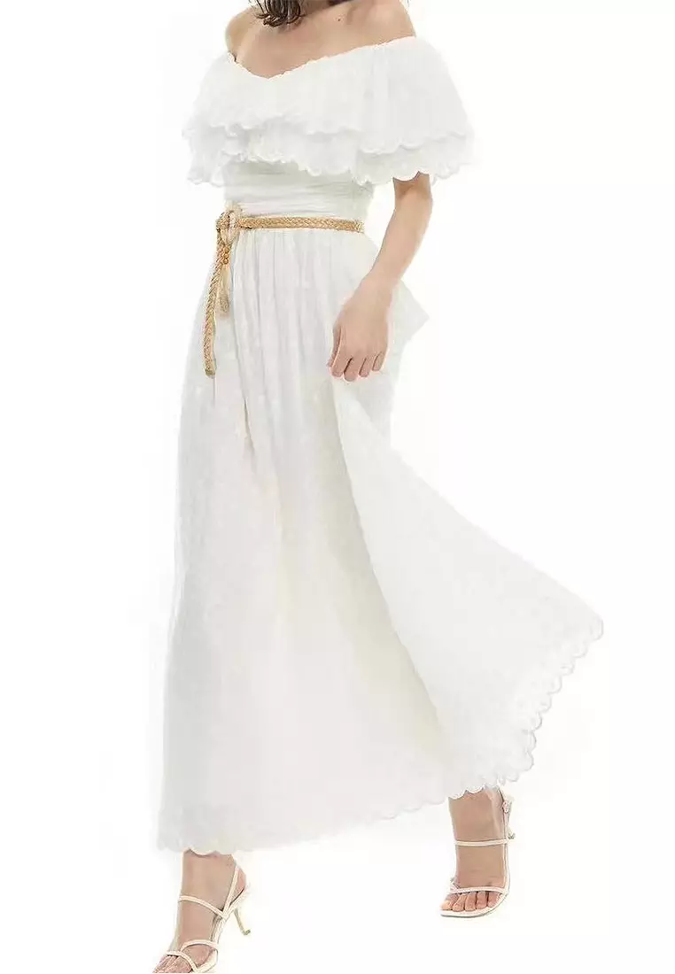 2024 white off shoulder lace dress CA24102534W