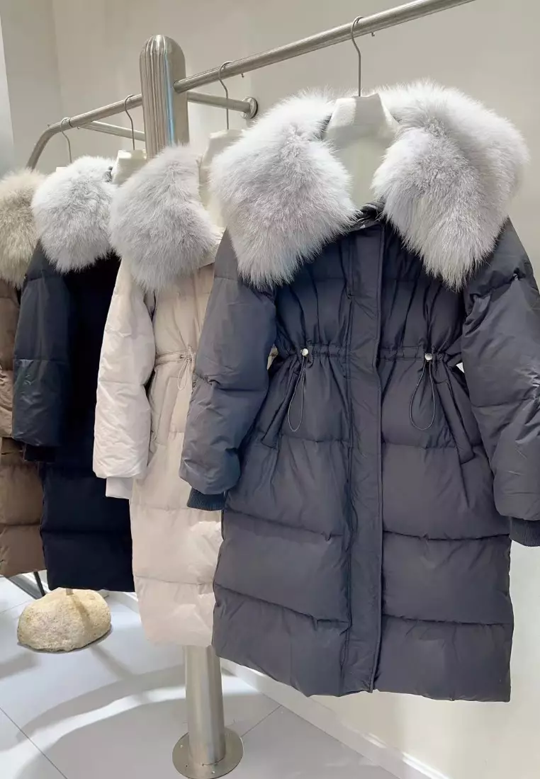 Luxury new high-end duck down big fur collar women's down long coat K112001GY