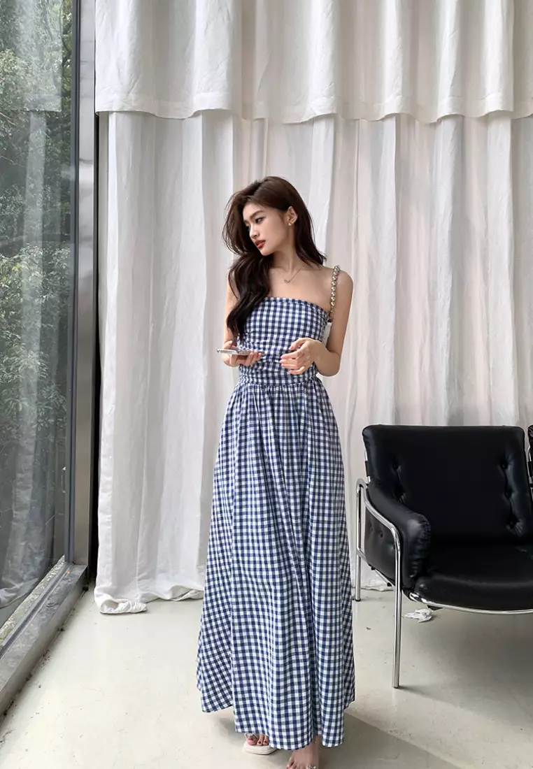 [Copy]2024 Summer New Strapless Fresh Plaid Dress K050904BK