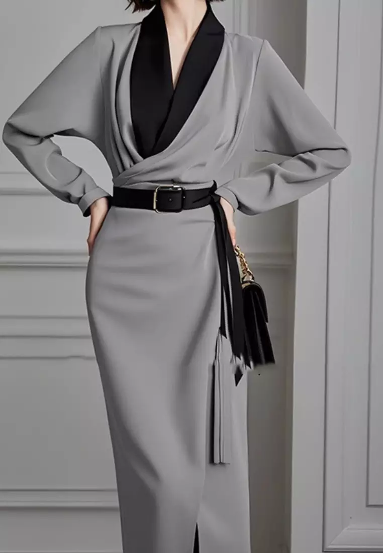 New color matching slim long sleeve dress K102304