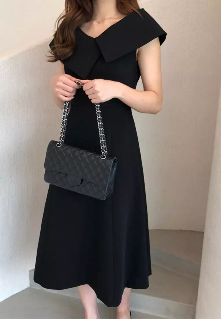 Temperament Collar Waist Sleeveless Dress CA24092733BK