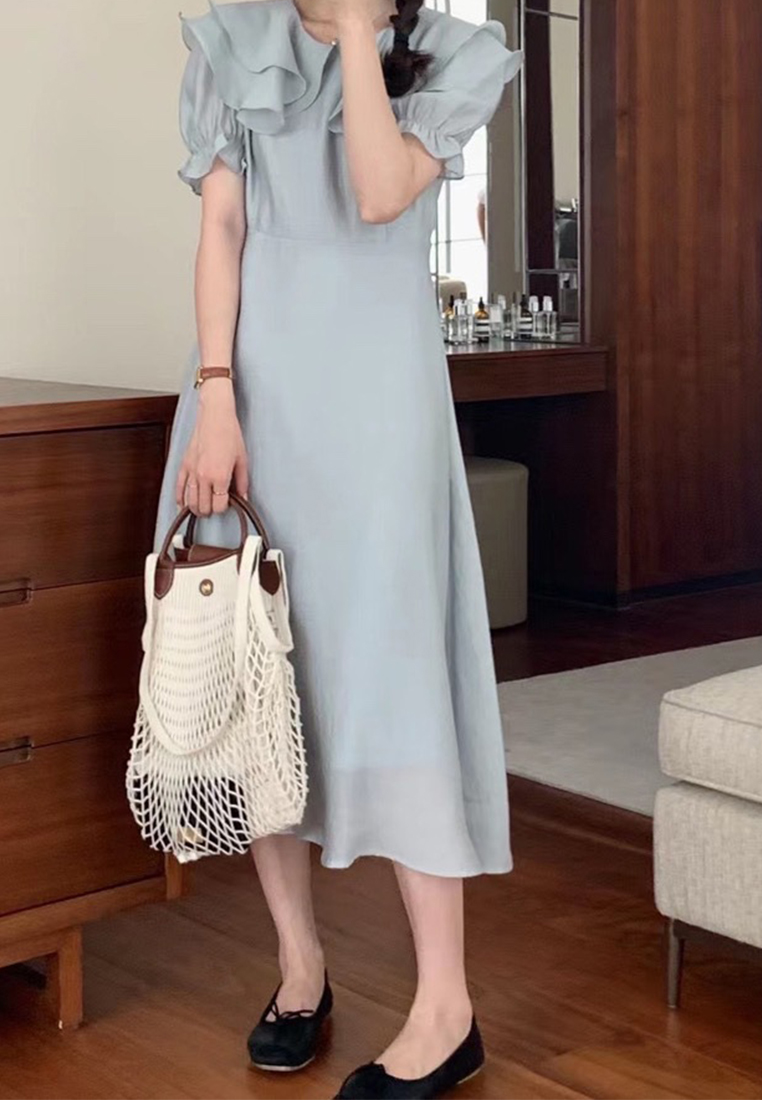 Summer temperament double-layer lapel solid color dress CA25032748BE