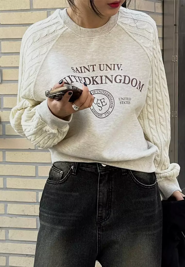 Korean style fashionable spliced knitted printed top CA24092515DGGY