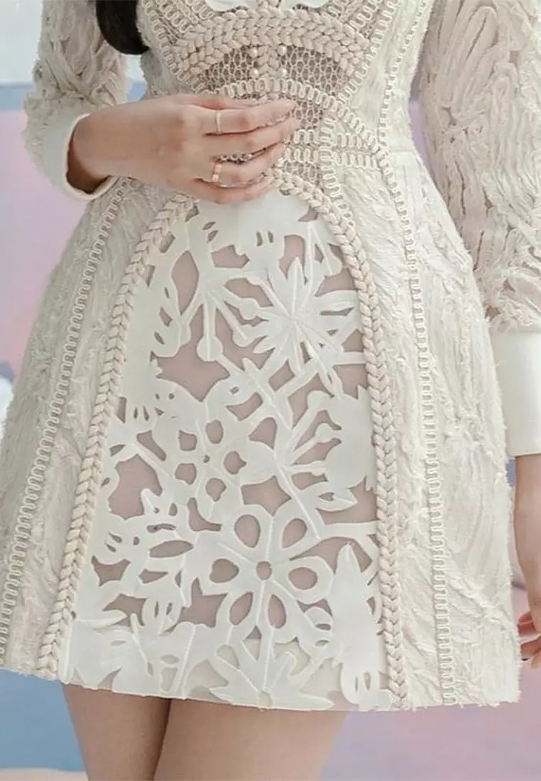 New white lace embroidered dress CA24102504W