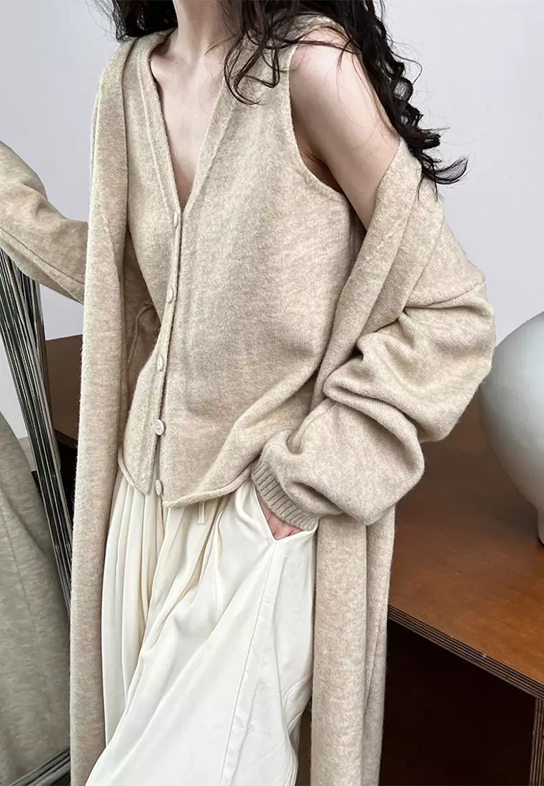 Long knitted cardigan vest vest vest vest suit CA24092351GY