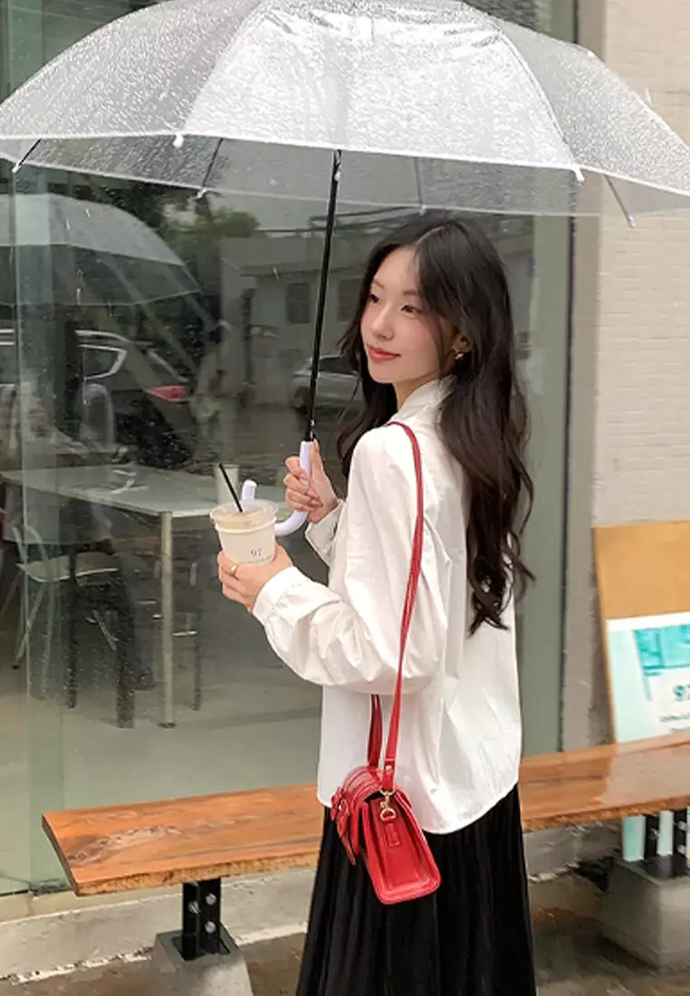 Korean version slim fit lace up long sleeved shirt CA24092368W