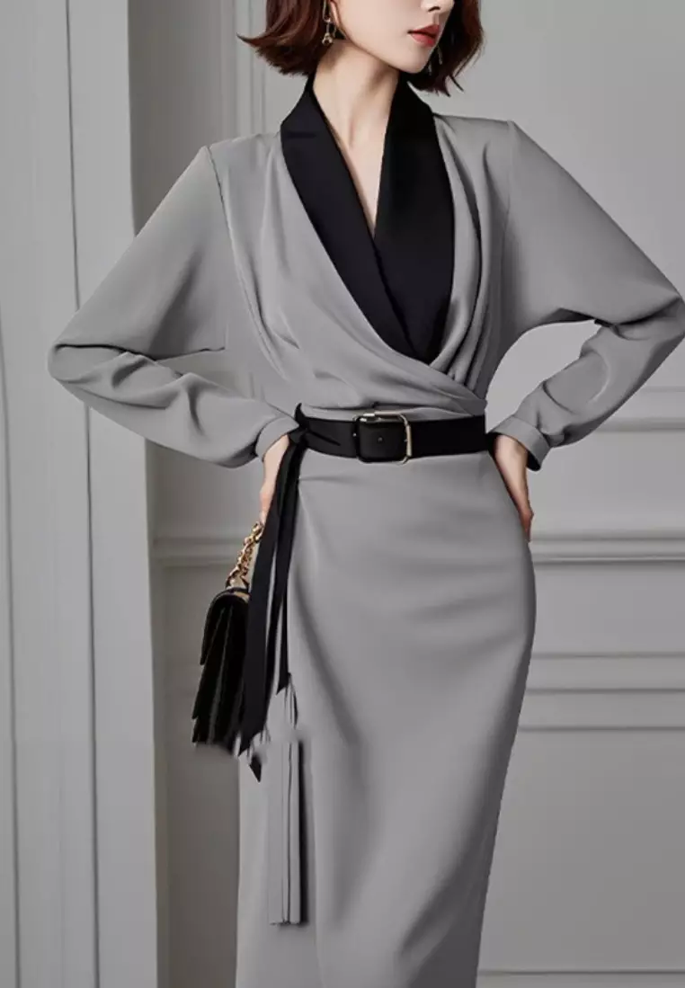 New color matching slim long sleeve dress K102304