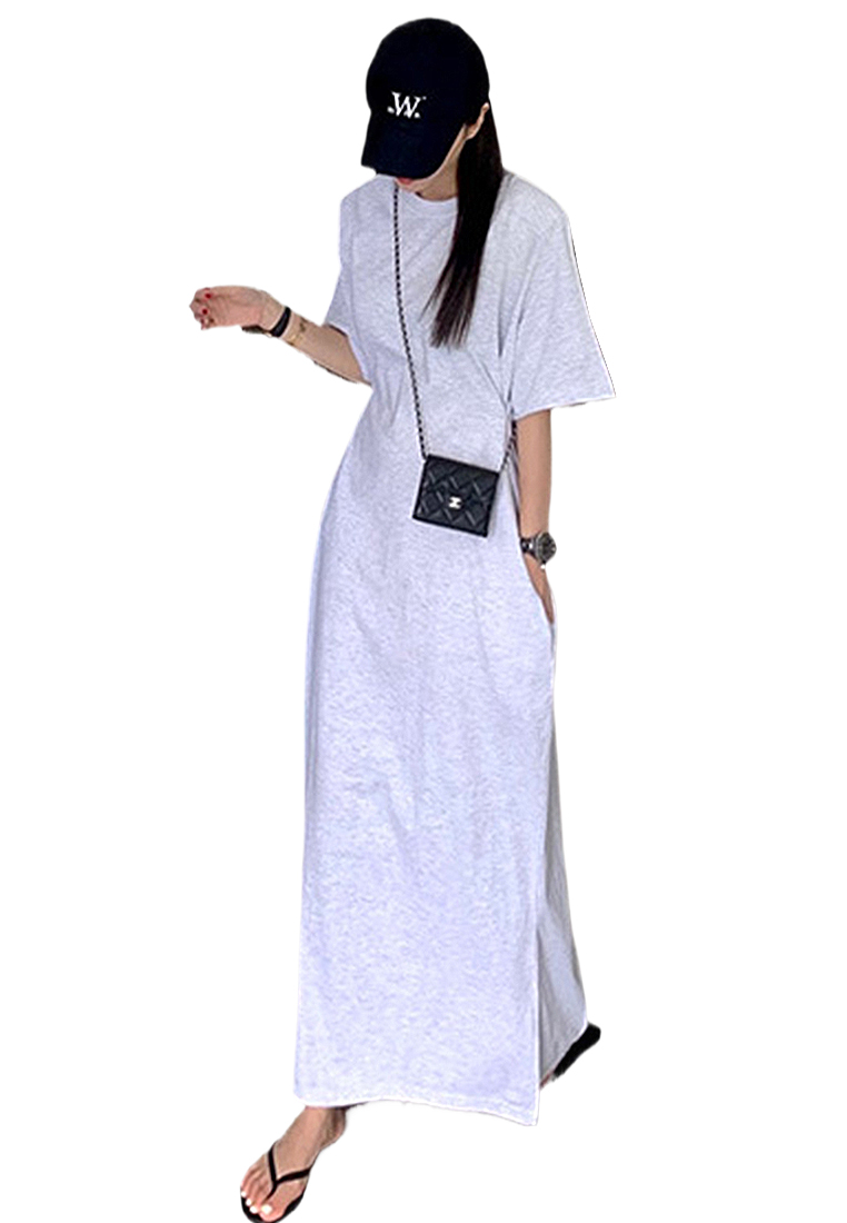 New casual round neck solid color short sleeved dress CA25032743PI