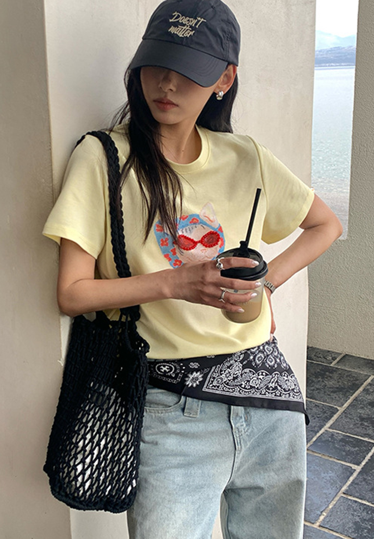 Summer printed round neck short sleeved T-shirt CA25042921YE