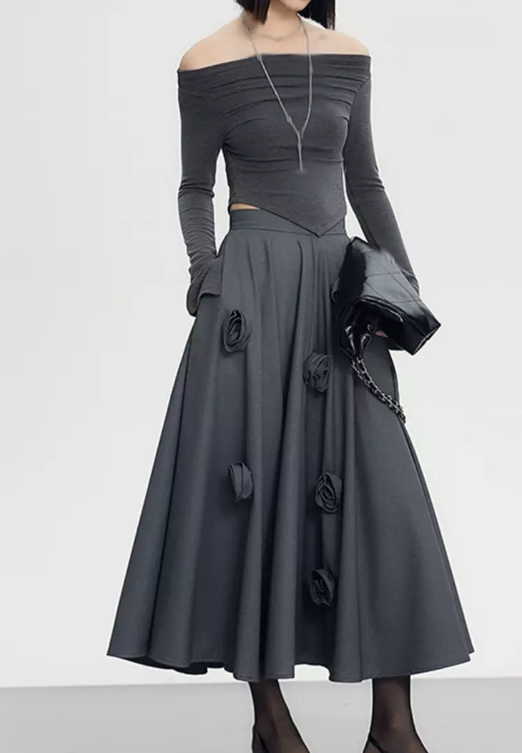 New Three-dimensional Flower Waist Pleated Premium Skirt K102204