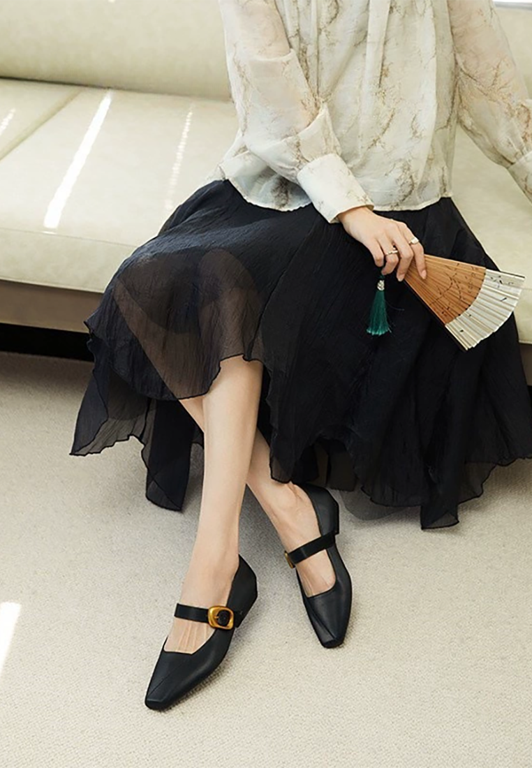 New low-heeled silk square-toed shoes CA25021322GR