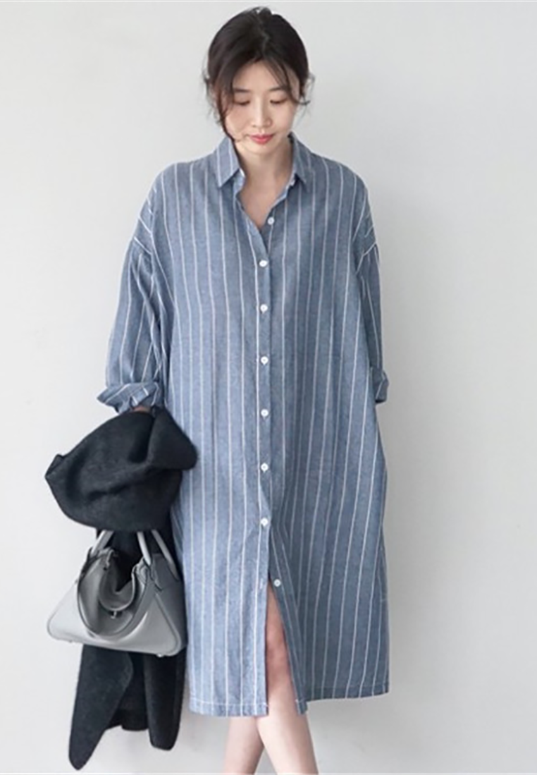 New casual striped slim fit oversized shirt CA25091917BL