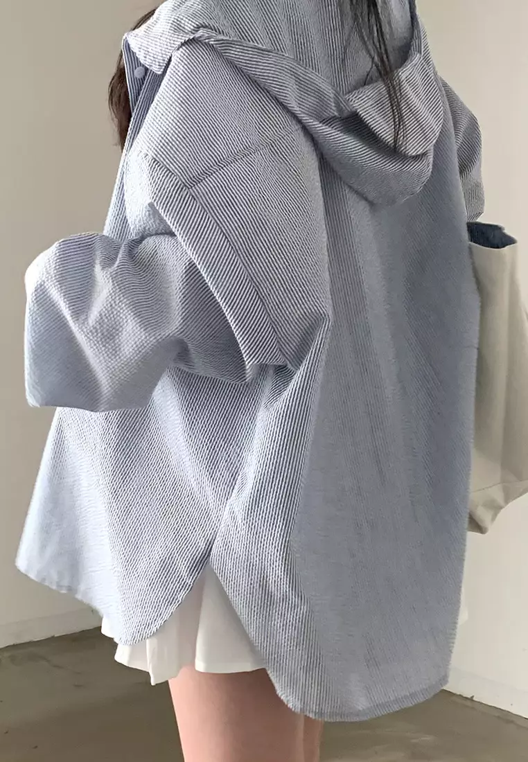 New minimalist and loose long sleeved striped shirt CA24092512BL