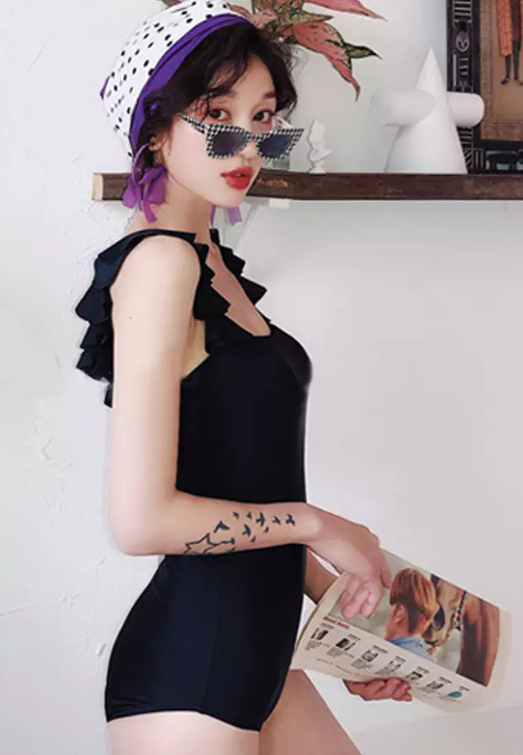 New Ruffle Back-Open One-Piece Swimsuit CA060705BK
