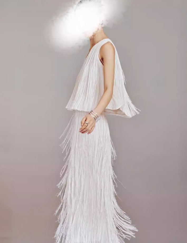 Luxurious French-style tassel  top and skirt set Party Dress K25120305