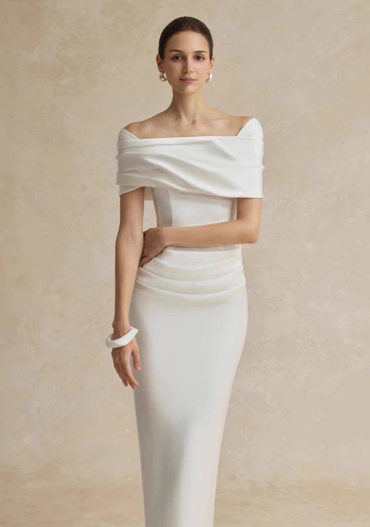 New Elegant off-shoulder White Evening dress K122307
