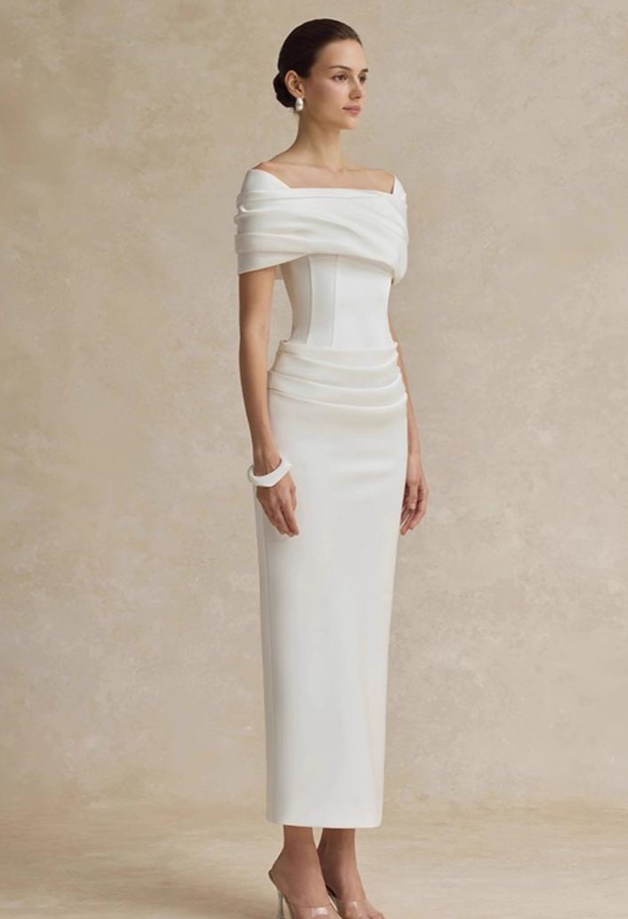 New Elegant off-shoulder White Evening dress K122307