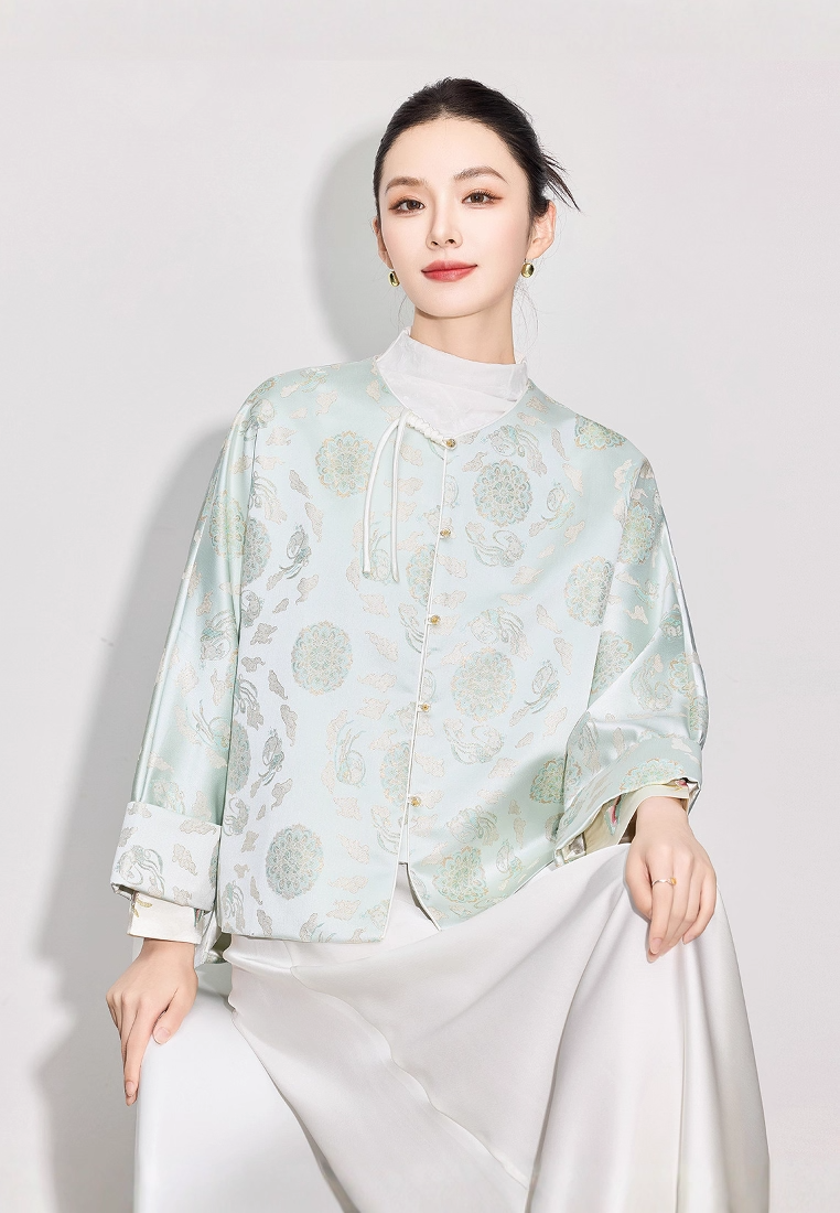 Autumn Luxury New Arrival Heavyweight Faux Song Brocade Retro Round Neck Top CA2025121504GR