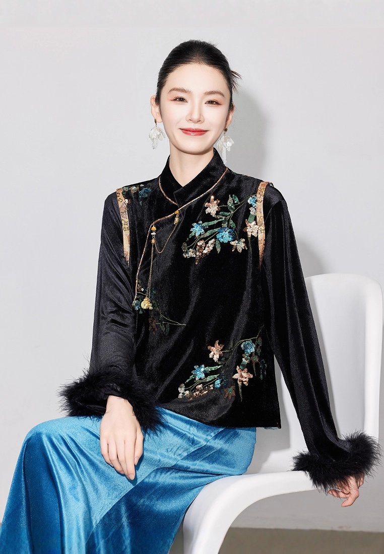 New Chinese Luxury Style Velvet Vestop Traditional National Charm and Stylish Design CA20251215BK