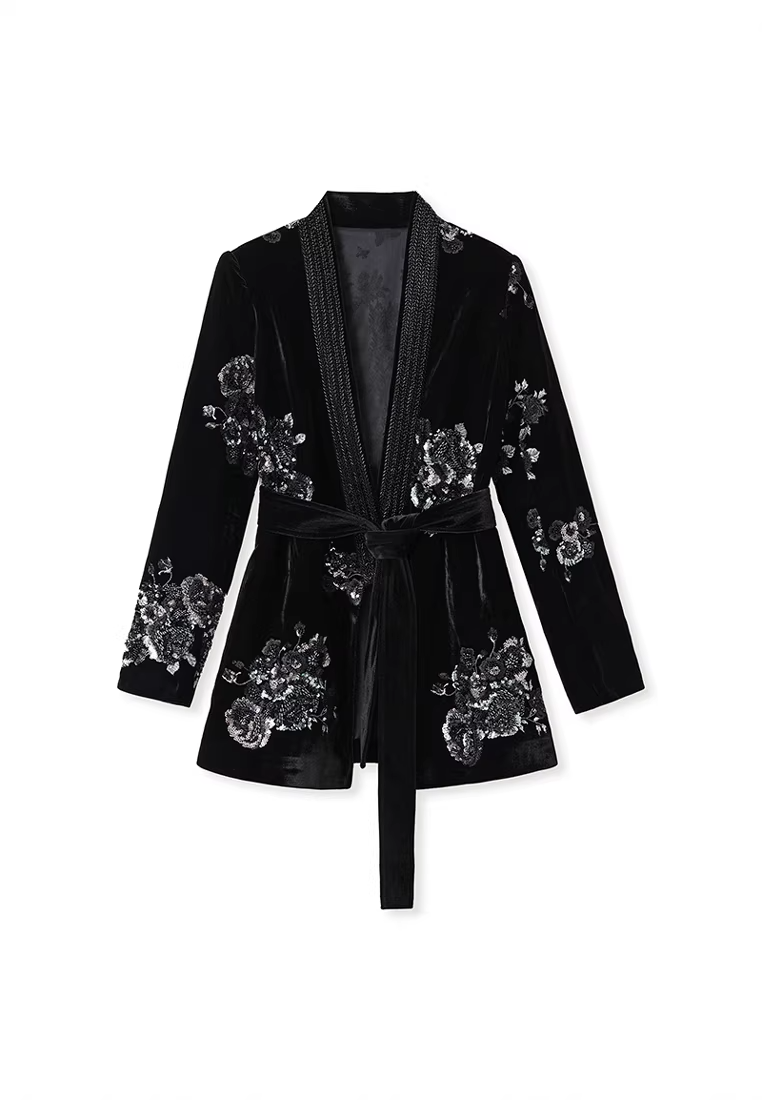 High-End New Chinese Rose Heavy-Duty Embroidery Coat, Vest and Skirt CA2025121520BK