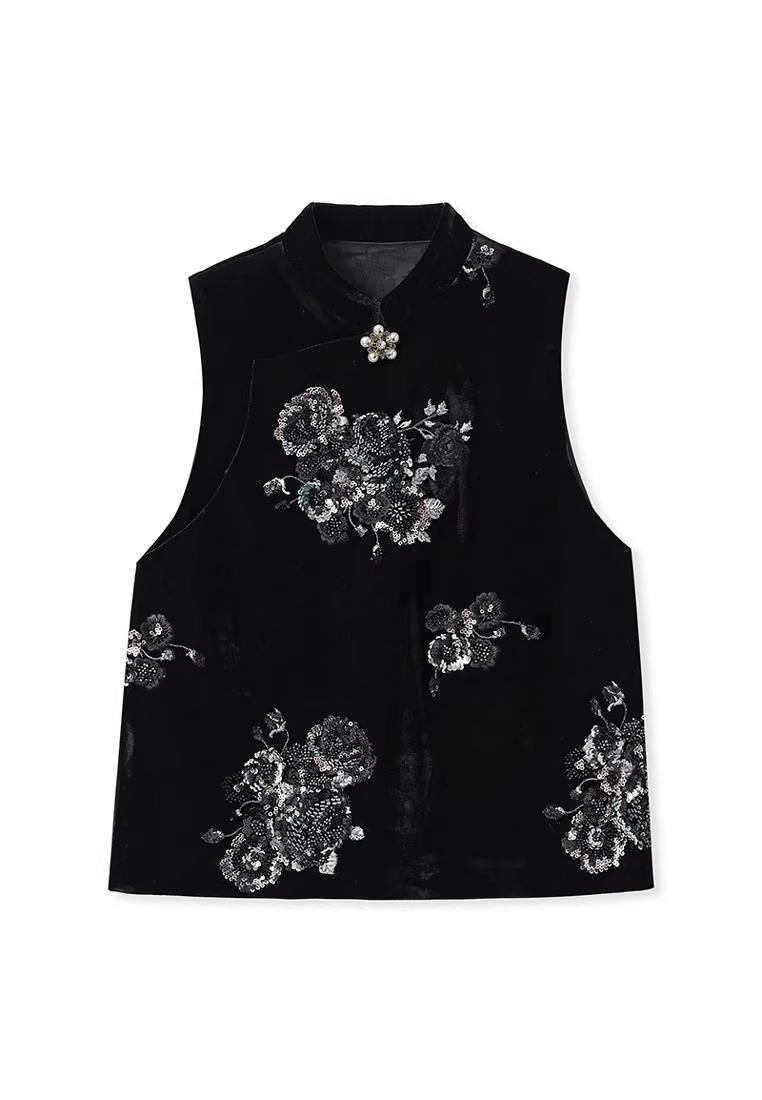 High-End New Chinese Rose Heavy-Duty Embroidery Coat, Vest and Skirt CA2025121520BK