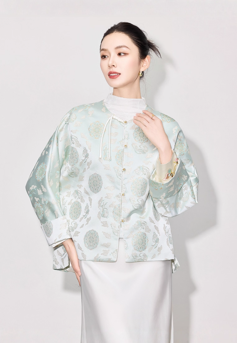 Autumn Luxury New Arrival Heavyweight Faux Song Brocade Retro Round Neck Top CA2025121504GR