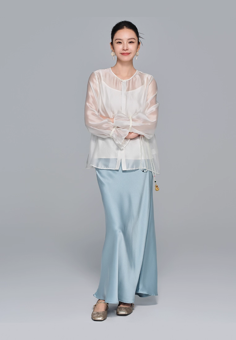 New Chinese Style Light National Trend Sheer Gauze Crew Neck Long Sleeve CA20251215W