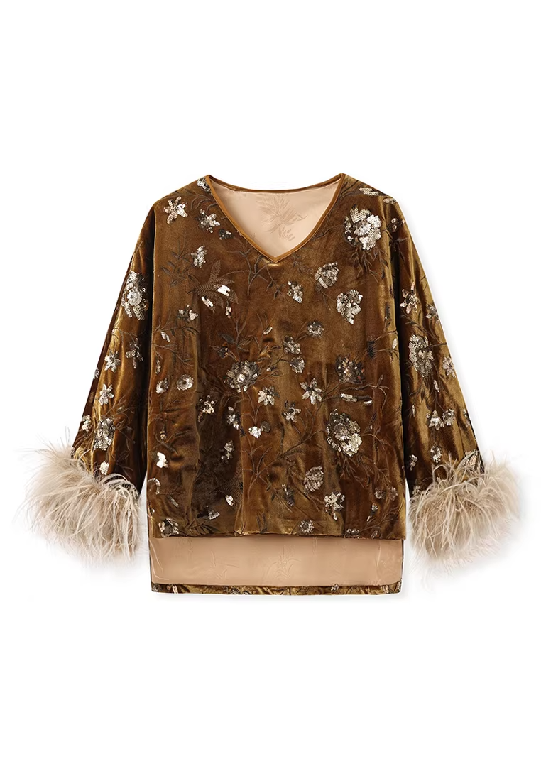 New Chinese Retro Embroidered Sequin Loose Top and Skirt Set CA2025121519BW