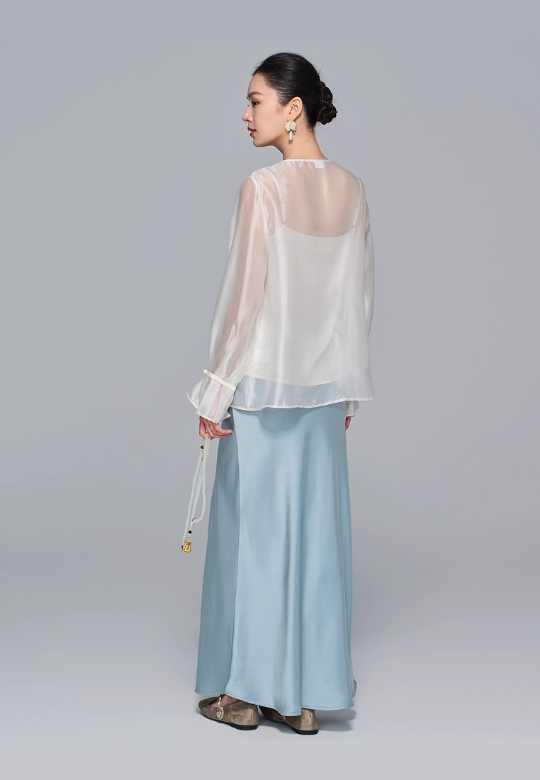 New Chinese Style Light National Trend Sheer Gauze Crew Neck Long Sleeve CA20251215W