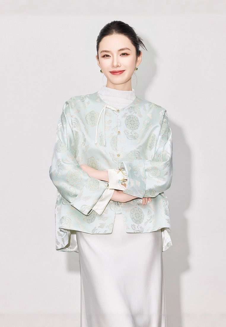 Autumn Luxury New Arrival Heavyweight Faux Song Brocade Retro Round Neck Top CA2025121504GR