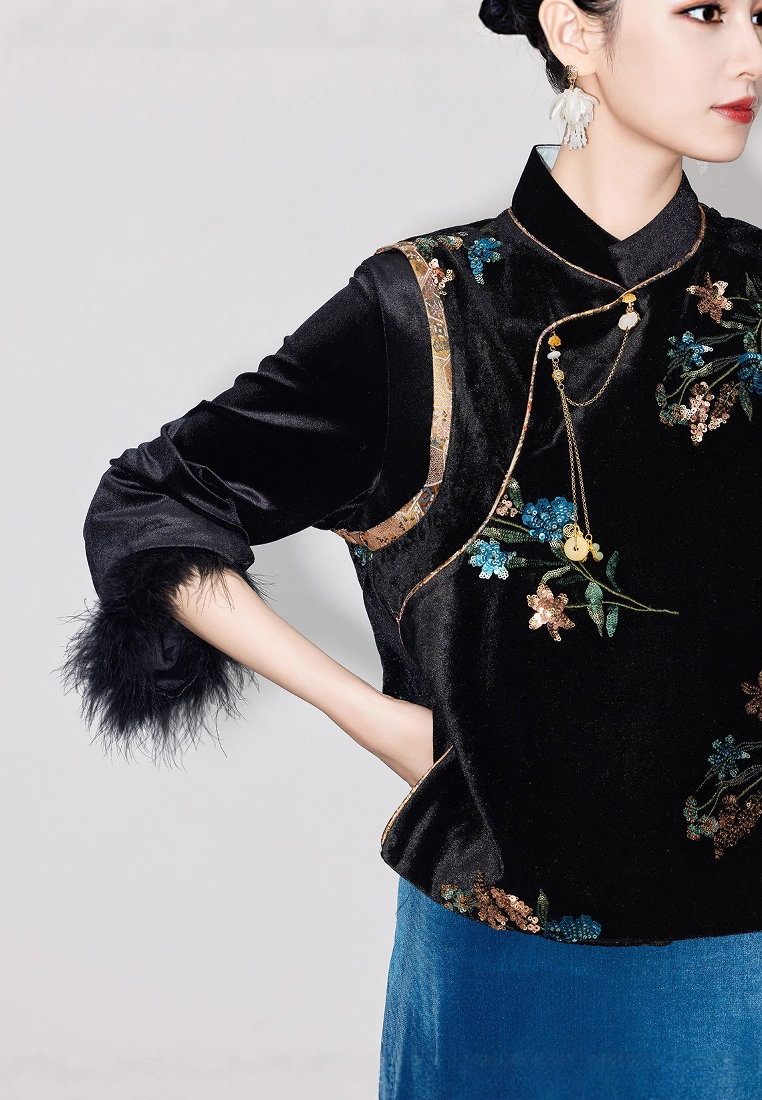 New Chinese Luxury Style Velvet Vestop Traditional National Charm and Stylish Design CA20251215BK