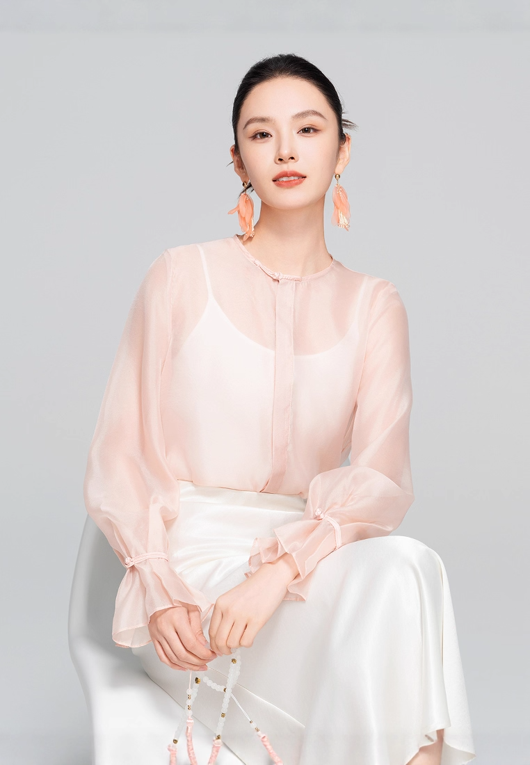 Women's Guofeng Shirt, Crew Neck & Flared Sleeve Blouse CA25121510PI